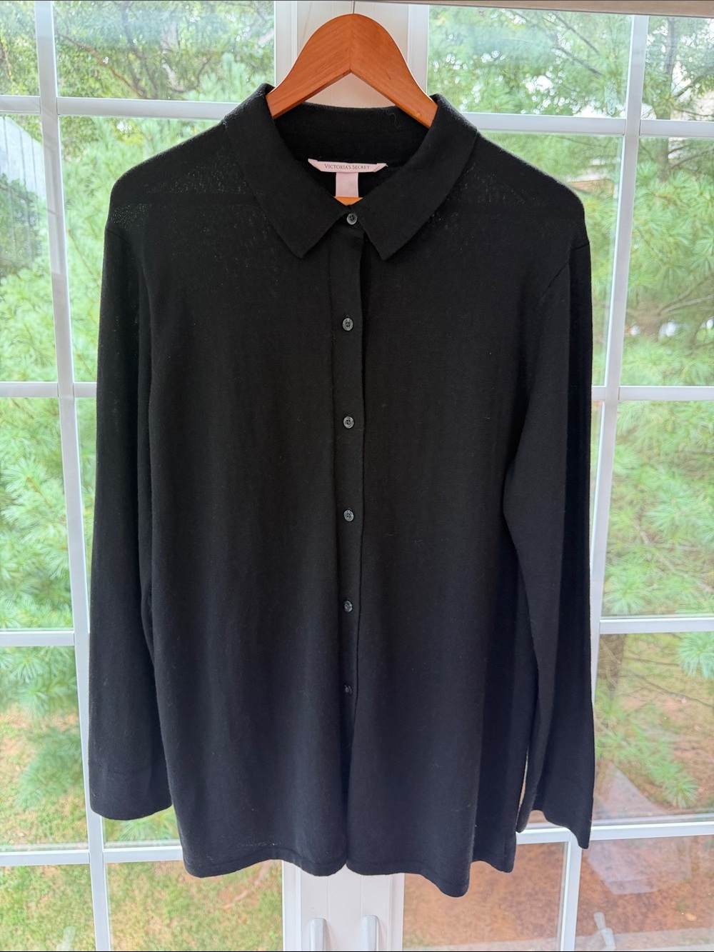 Victoria's Secret Black Long-Sleeve Button-Down Shirt
